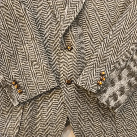 VTG Robert Surrey Tweed Herringbone Wool USA Workers Union Blazer Gray Size 42R - Picture 2 of 15